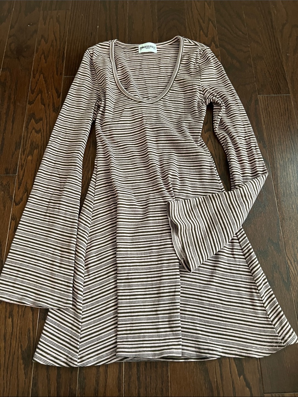 Princess Polly Pink & Brown Striped Scoop Neck Top